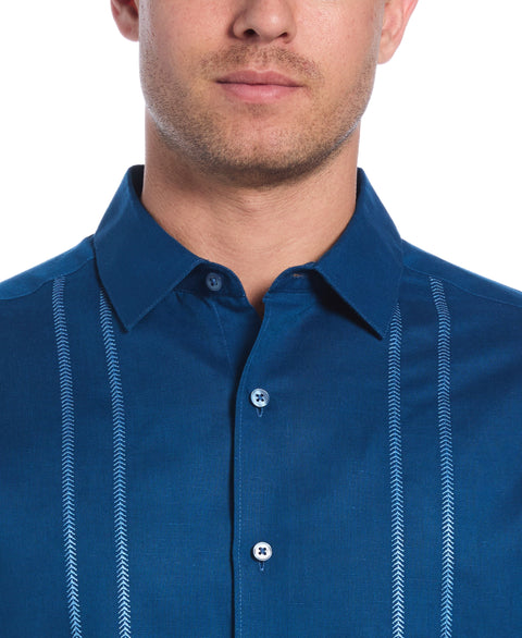 Linen Blend Embroidered Panel Shirt (Blueberry Pancake) 