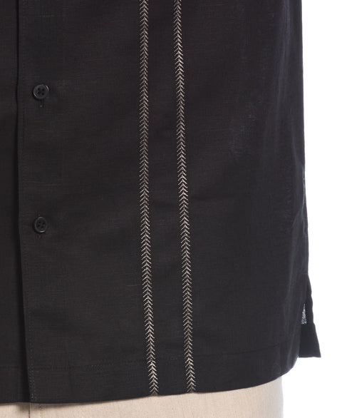 Linen Blend Embroidered Panel Shirt (Jet Black) 
