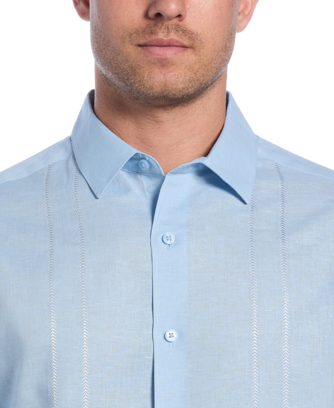 Linen Blend Embroidered Panel Shirt (Clear Sky) 