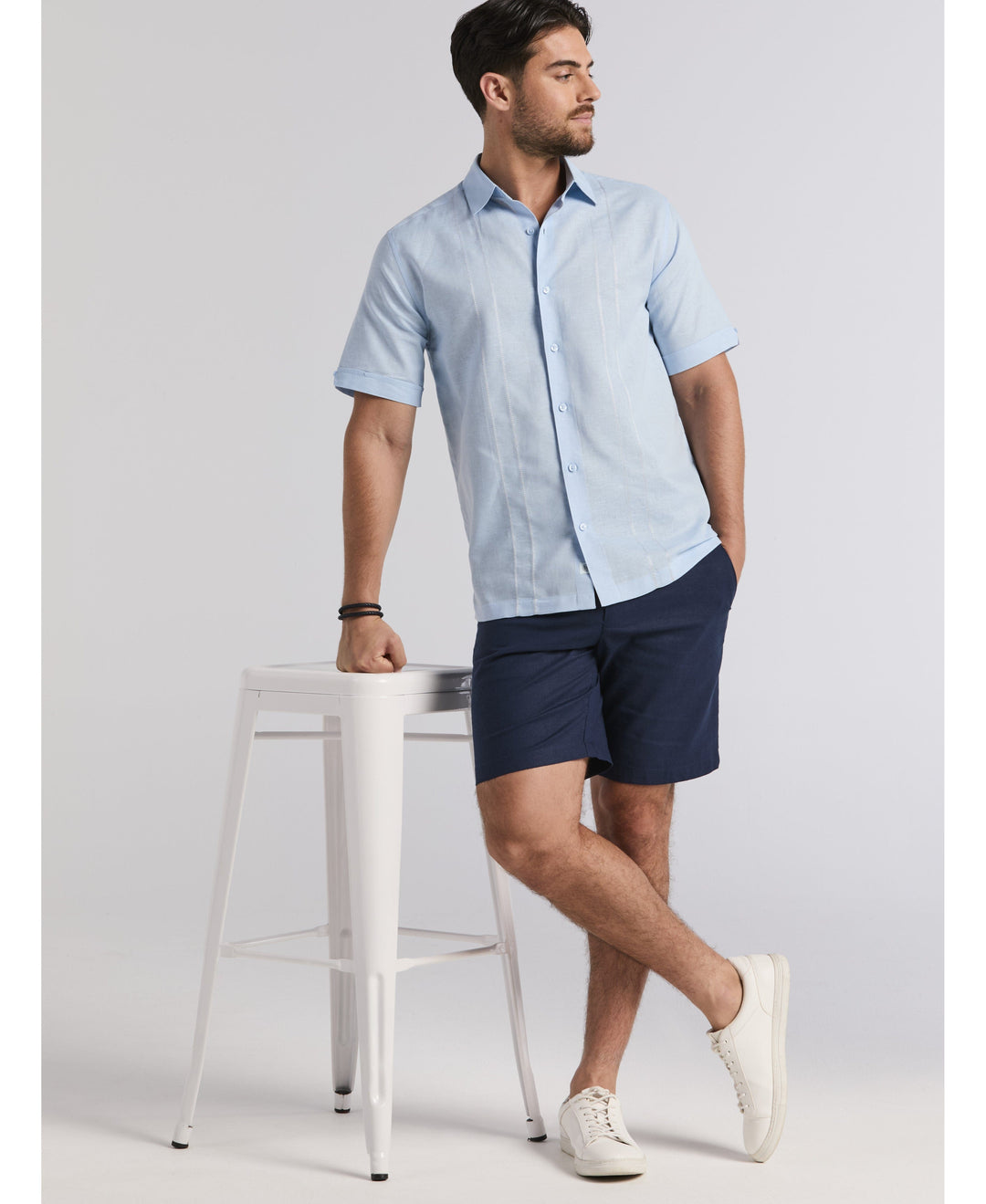 Linen Blend Embroidered Panel Shirt-Casual Shirts-Cubavera