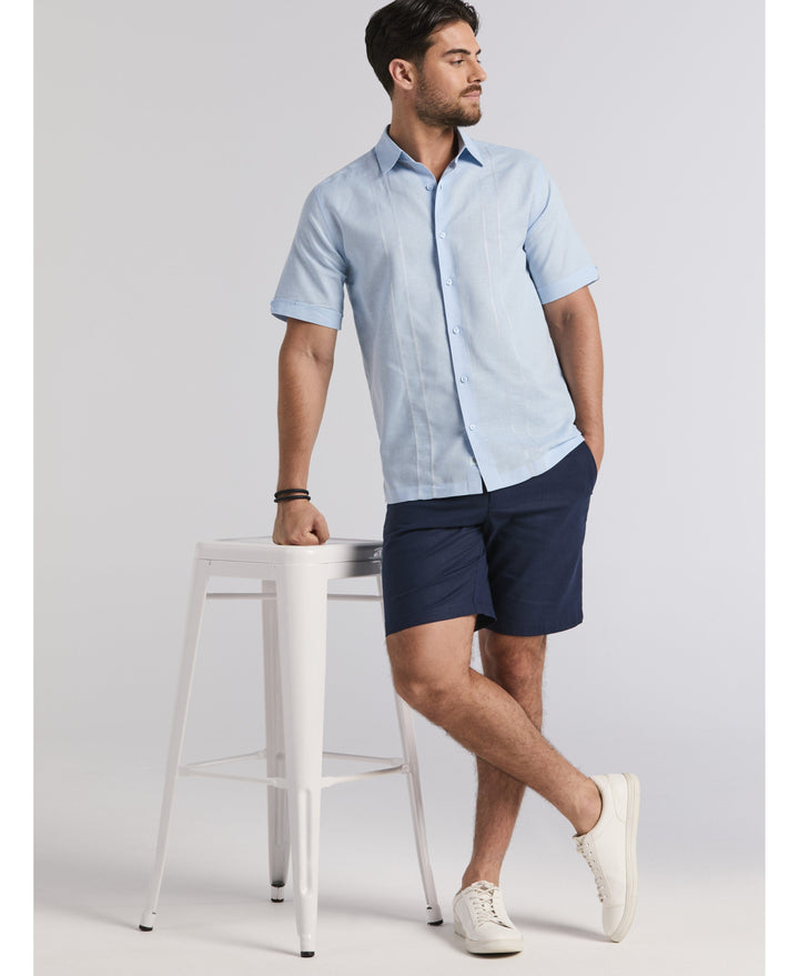 Linen Blend Embroidered Panel Shirt-Casual Shirts-Cubavera