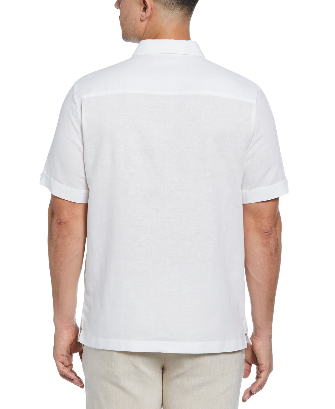 Linen Blend Embroidered Panel Shirt (Brilliant White) 