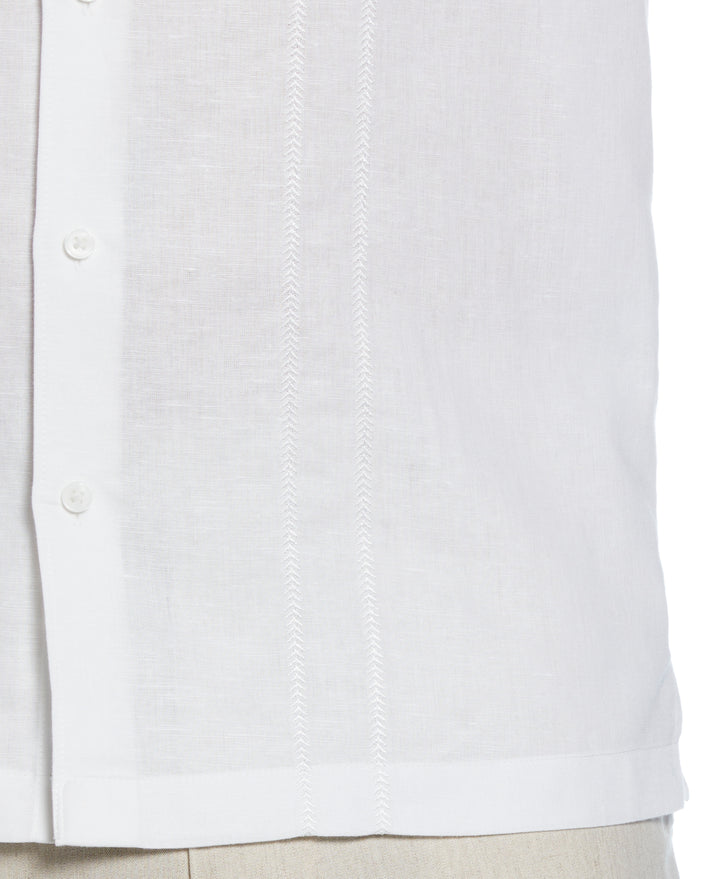 Linen Blend Embroidered Panel Shirt (Brilliant White) 