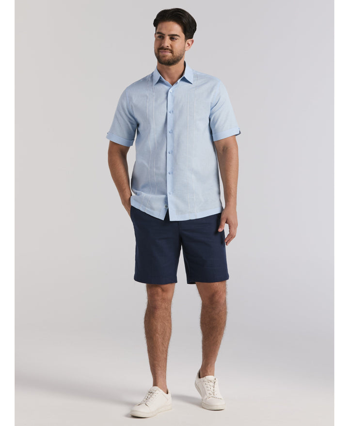 Linen Blend Embroidered Panel Shirt-Casual Shirts-Cubavera