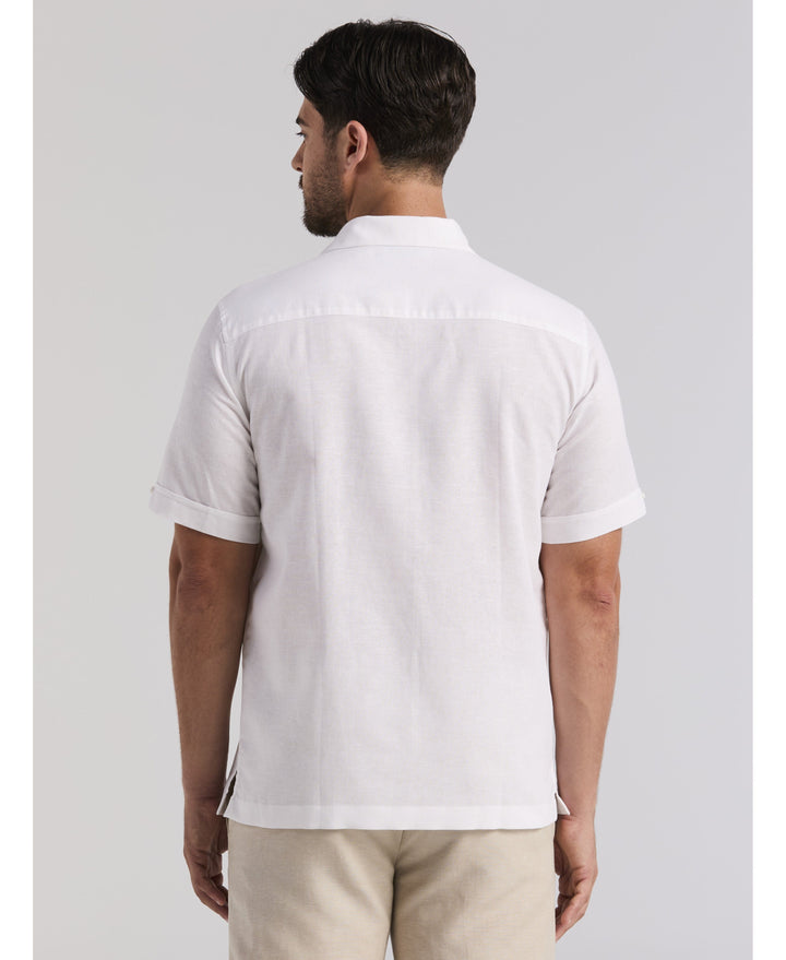 Linen Blend Embroidered Panel Shirt-Casual Shirts-Cubavera