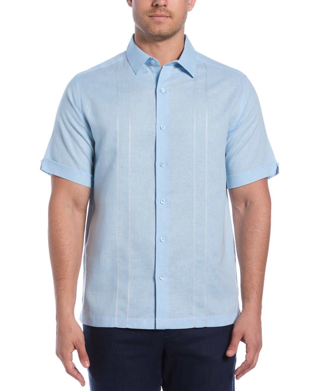 Linen Blend Embroidered Panel Shirt (Clear Sky) 