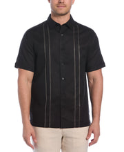 Linen Blend Embroidered Panel Shirt (Jet Black) 