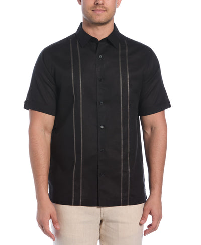 Linen Blend Embroidered Panel Shirt (Jet Black) 