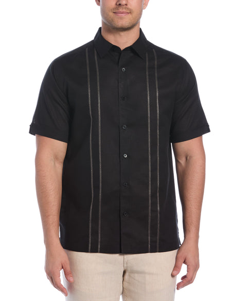 Linen Blend Embroidered Panel Shirt (Jet Black) 