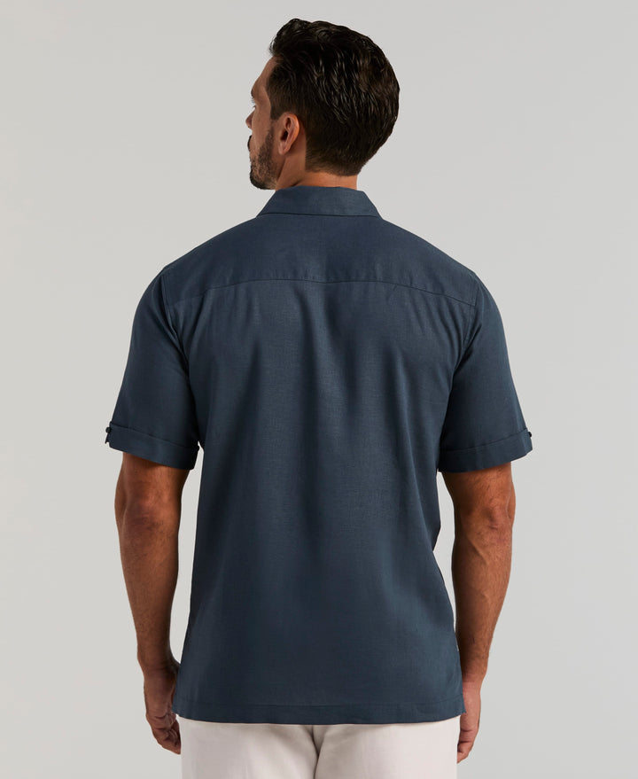 Linen Blend Embroidered Tropical Guayabera Shirt (Big Dipper) 