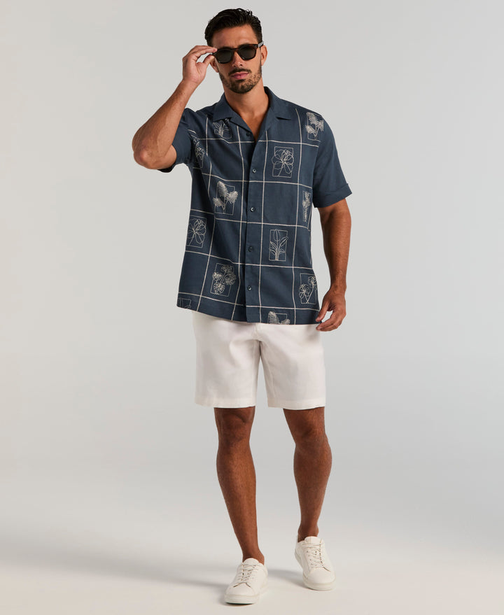Linen Blend Embroidered Tropical Guayabera Shirt (Big Dipper) 
