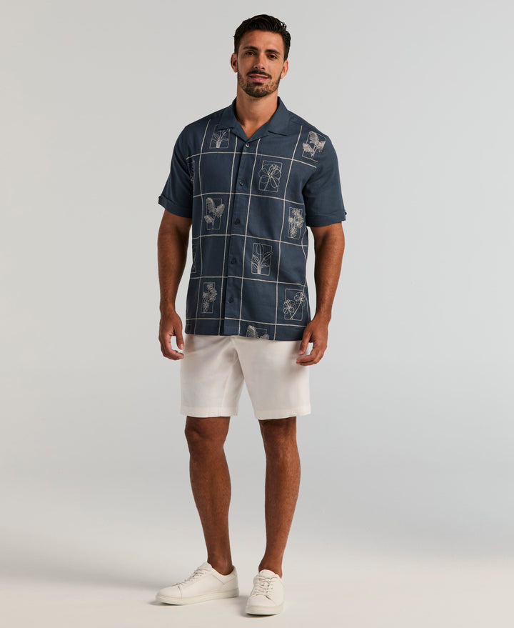 Linen Blend Embroidered Tropical Guayabera Shirt (Big Dipper) 