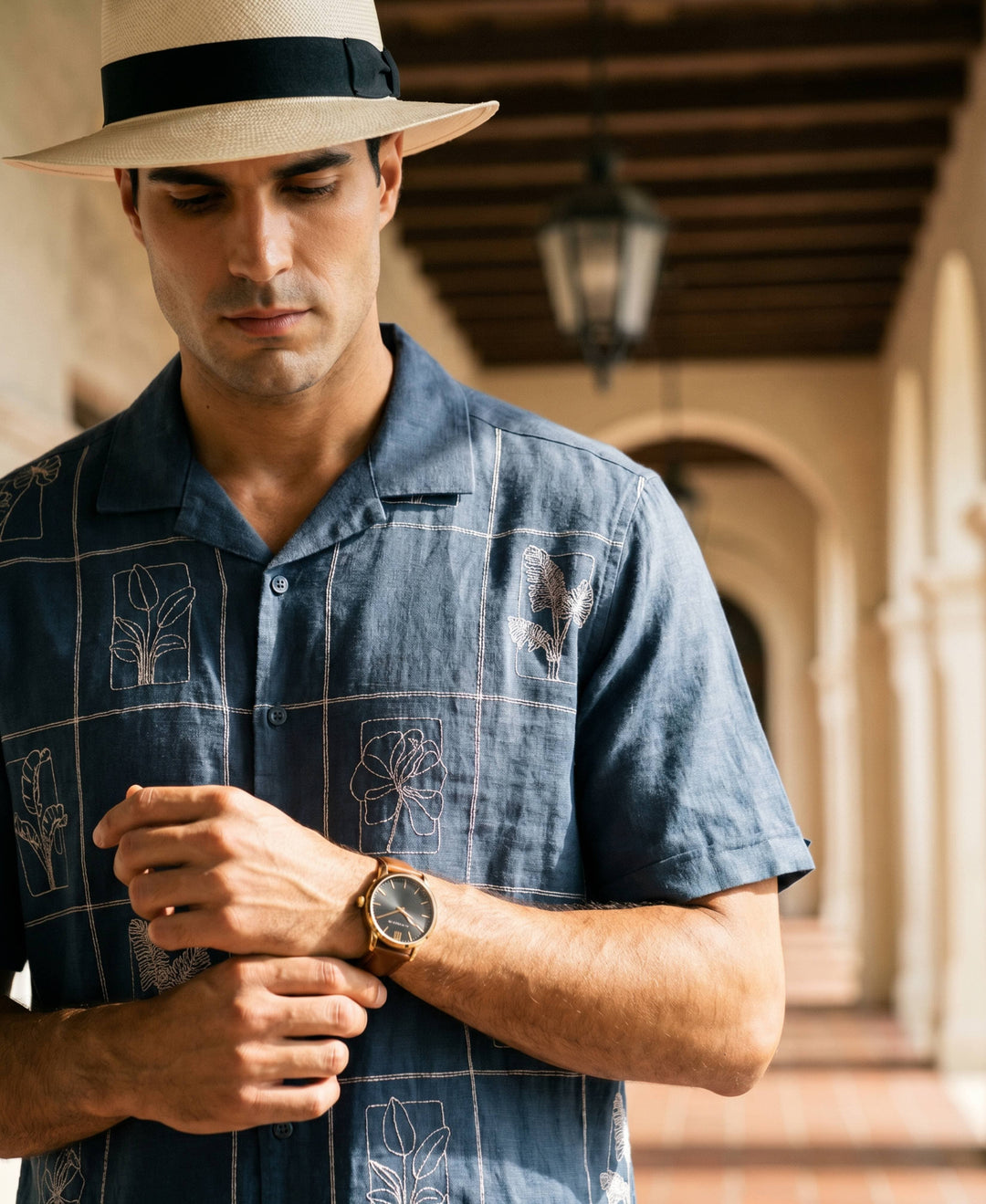 Linen Blend Embroidered Tropical Guayabera Shirt-Guayaberas-Cubavera