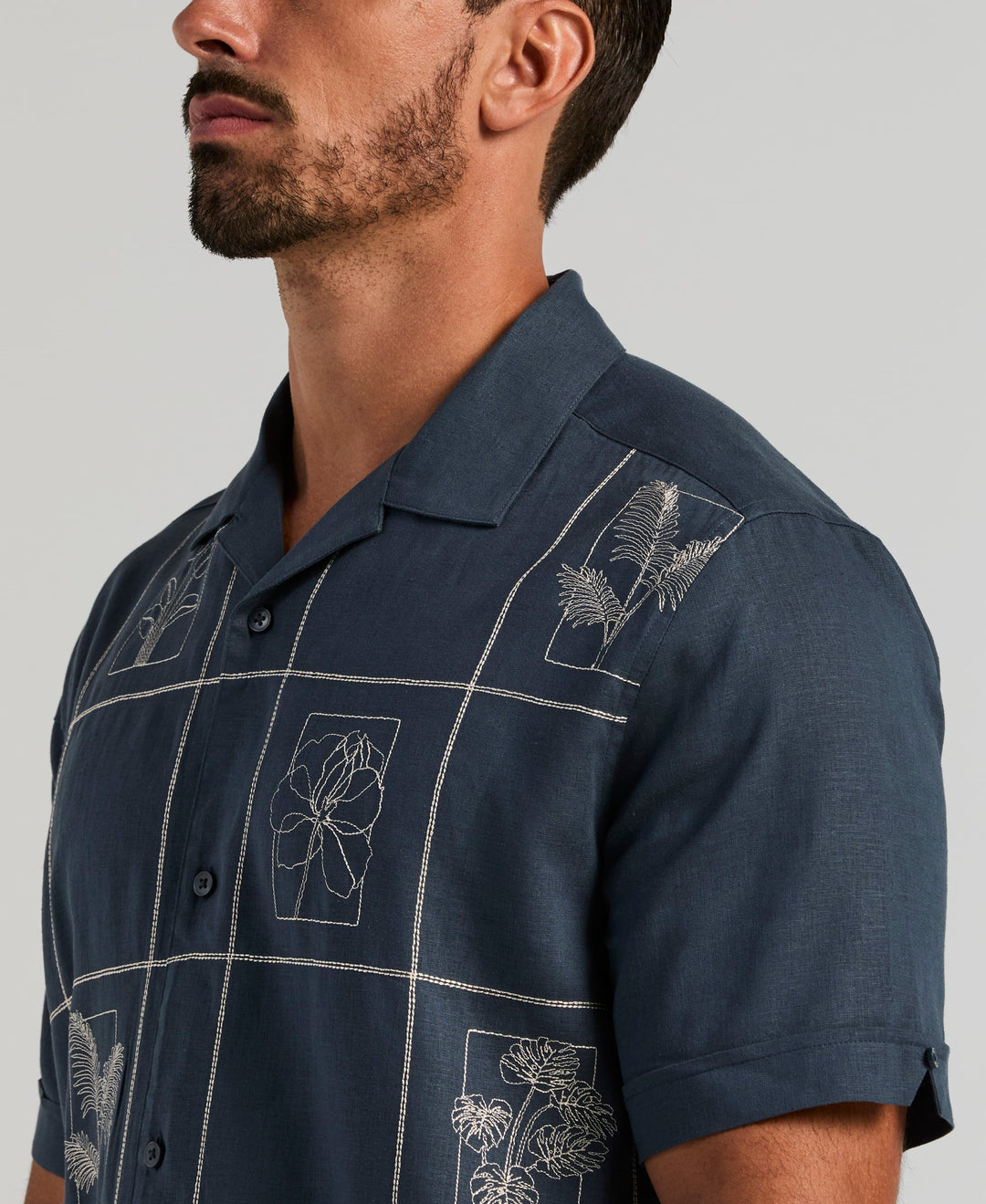 Linen Blend Embroidered Tropical Guayabera Shirt (Big Dipper) 