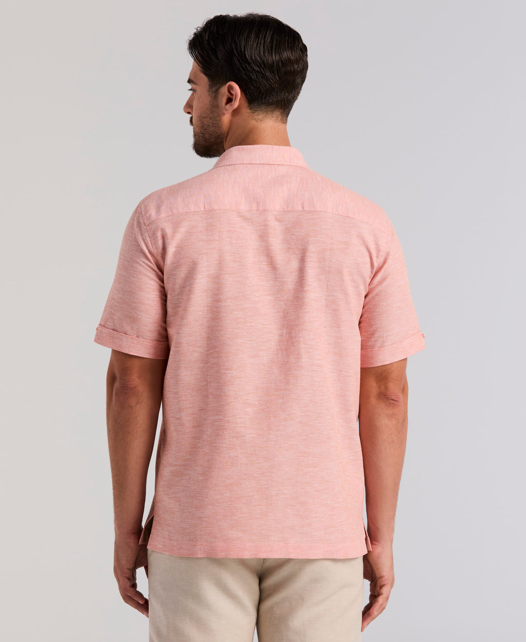 Linen Blend Embroidered Tuck Shirt (Brandied Melon) 