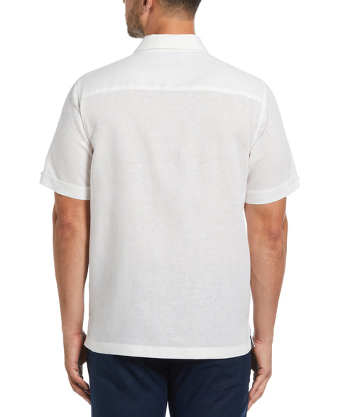 Linen Blend Engineered Floral Print Shirt (Brilliant White) 
