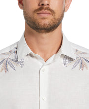 Linen Blend Engineered Floral Print Shirt (Brilliant White) 