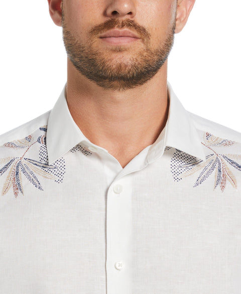 Linen Blend Engineered Floral Print Shirt (Brilliant White) 