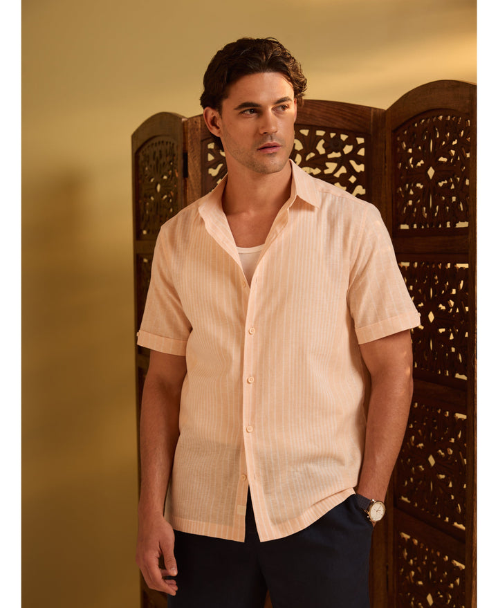 Linen Blend Engineered Stripe Shirt-Casual Shirts-Cubavera