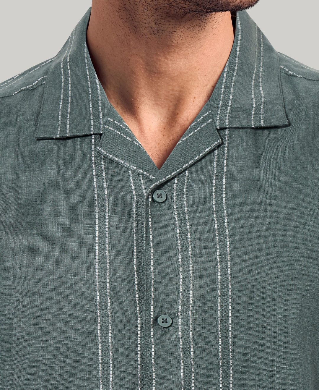 Linen Blend Engineered Stripe Shirt (Balsam Green) 