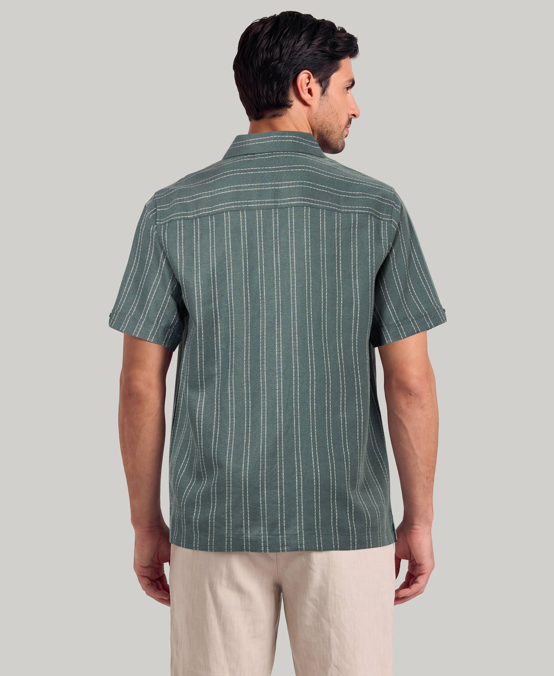 Linen Blend Engineered Stripe Shirt (Balsam Green) 
