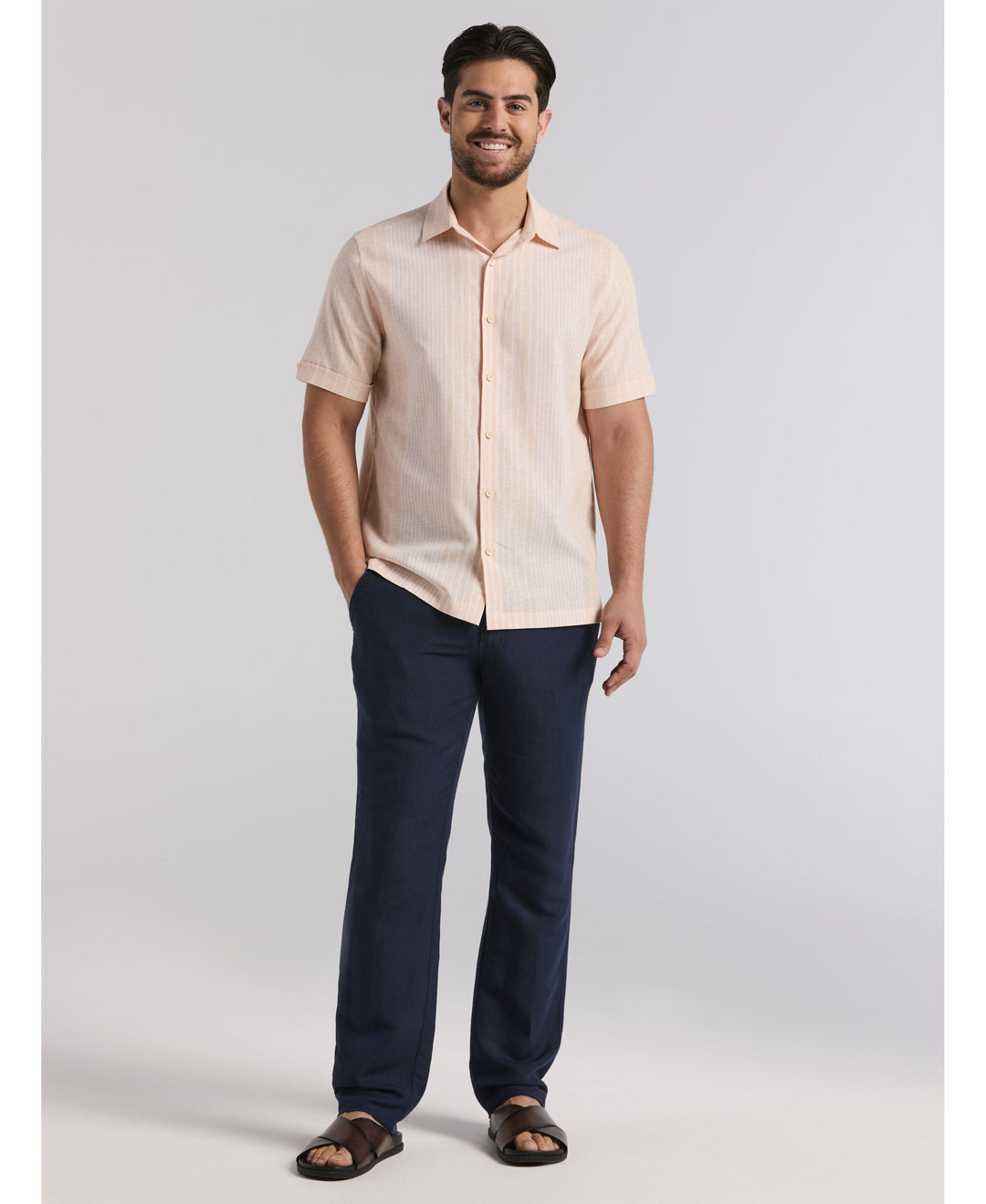 Linen Blend Engineered Stripe Shirt-Casual Shirts-Cubavera