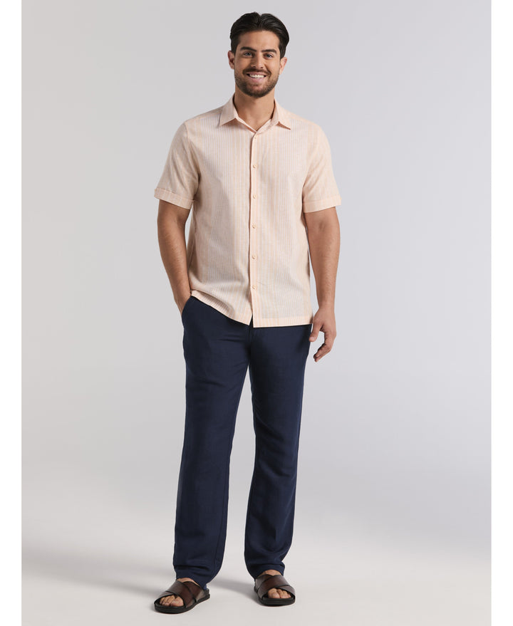 Linen Blend Engineered Stripe Shirt-Casual Shirts-Cubavera