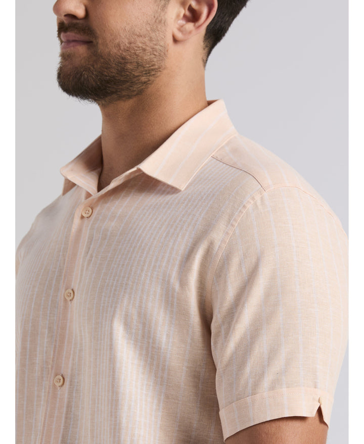 Linen Blend Engineered Stripe Shirt-Casual Shirts-Cubavera