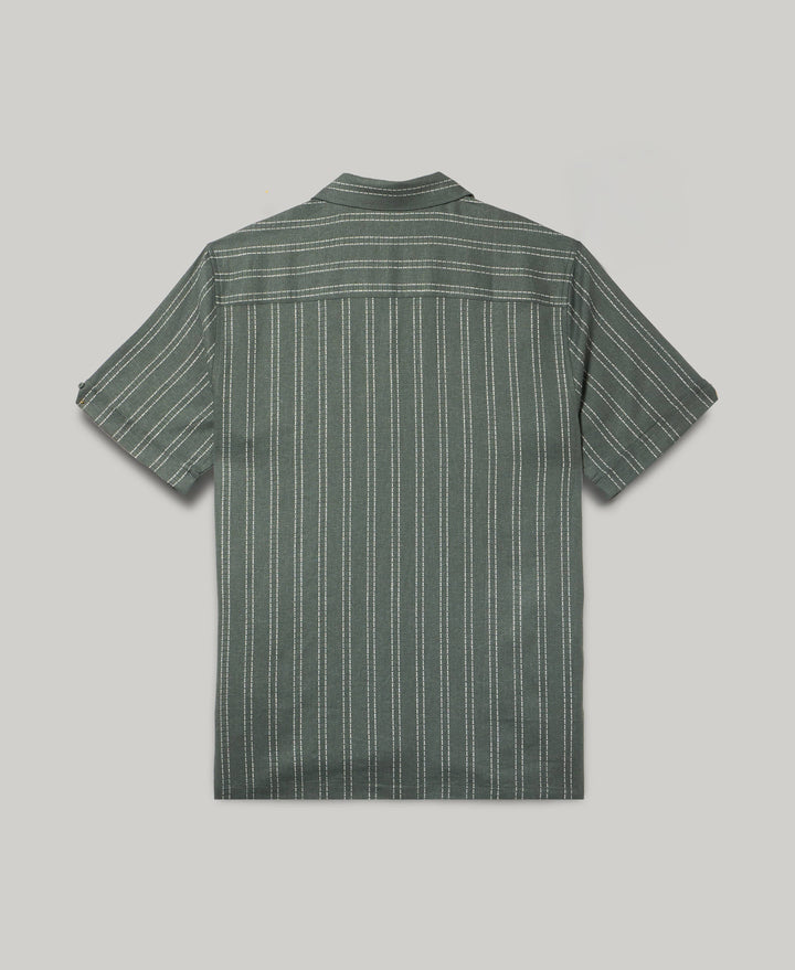 Linen Blend Engineered Stripe Shirt (Balsam Green) 