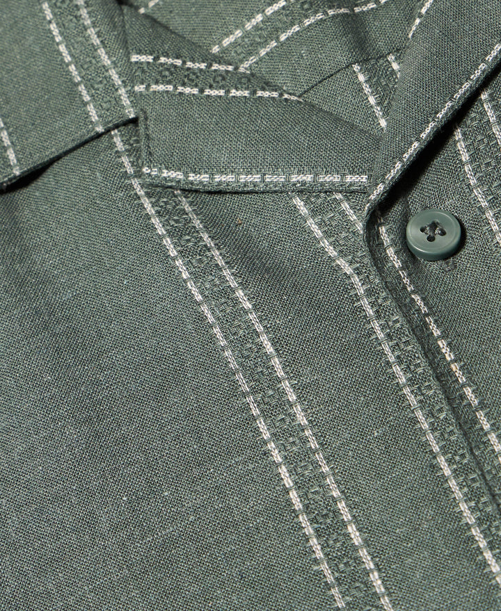 Linen Blend Engineered Stripe Shirt (Balsam Green) 