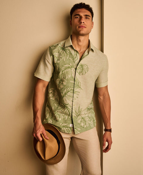 Linen Blend Engineered Tropical Print Shirt-Casual Shirts-Cubavera