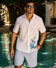 Linen Blend Flamingo Print Shirt-Casual Shirts-Cubavera