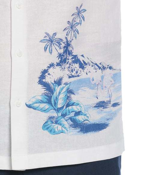 Linen Blend Flamingo Print Shirt (Brilliant White) 