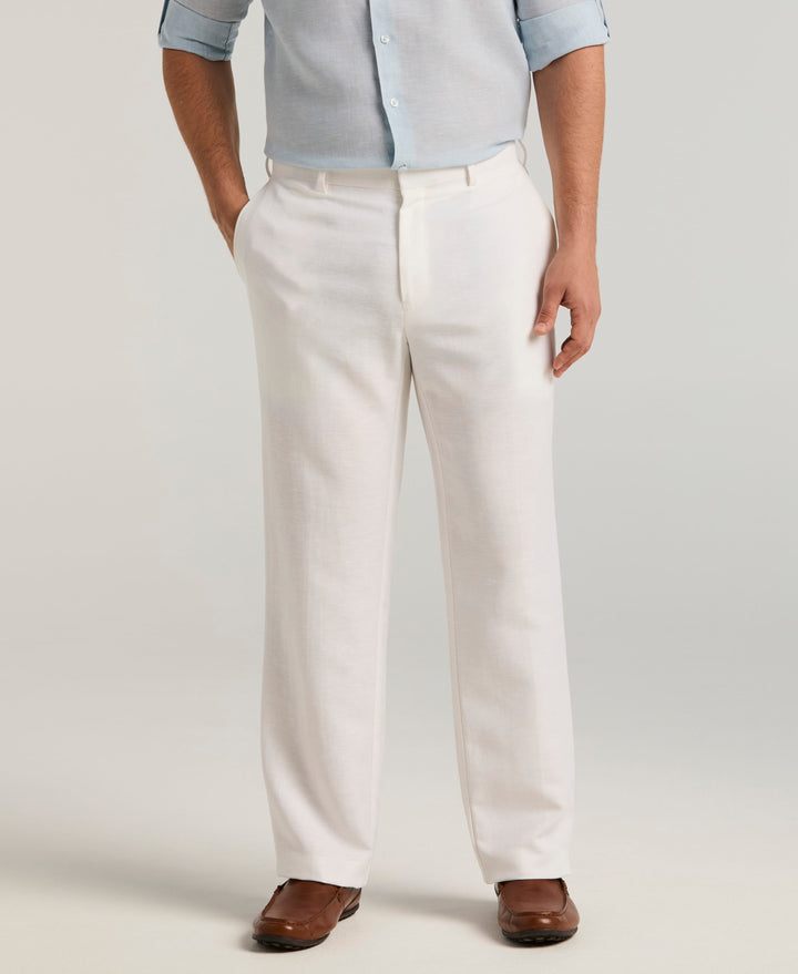Linen Blend Flat Front Dress Pant (Bright White) 