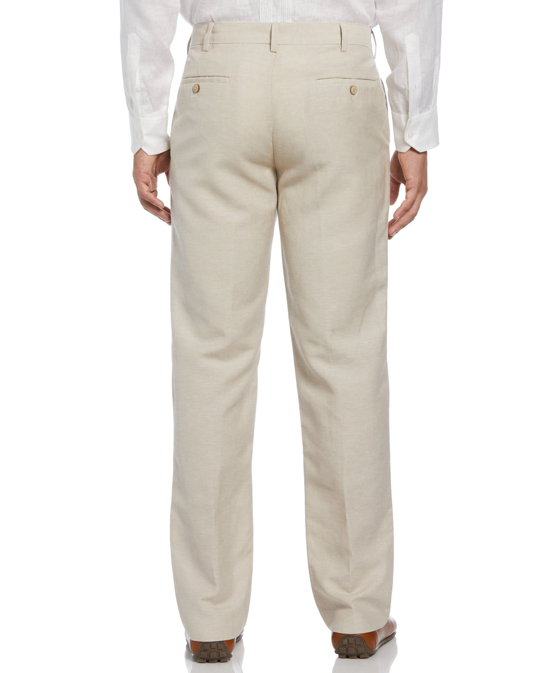 Linen Blend Flat Front Dress Pant (Khaki) 