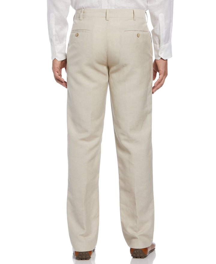Linen Blend Flat Front Dress Pant (Khaki) 