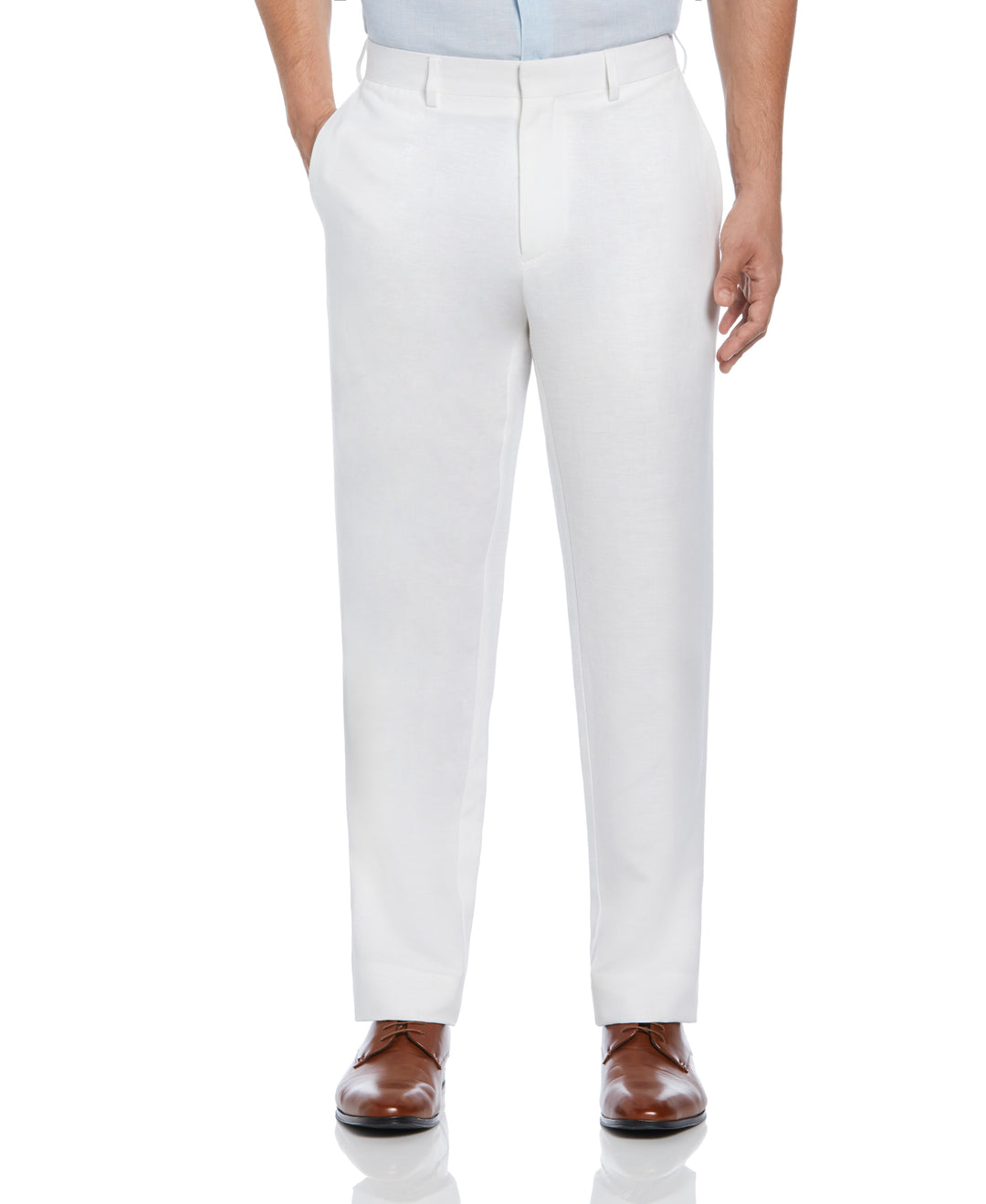 Linen Blend Flat Front Dress Pant (Bright White) 