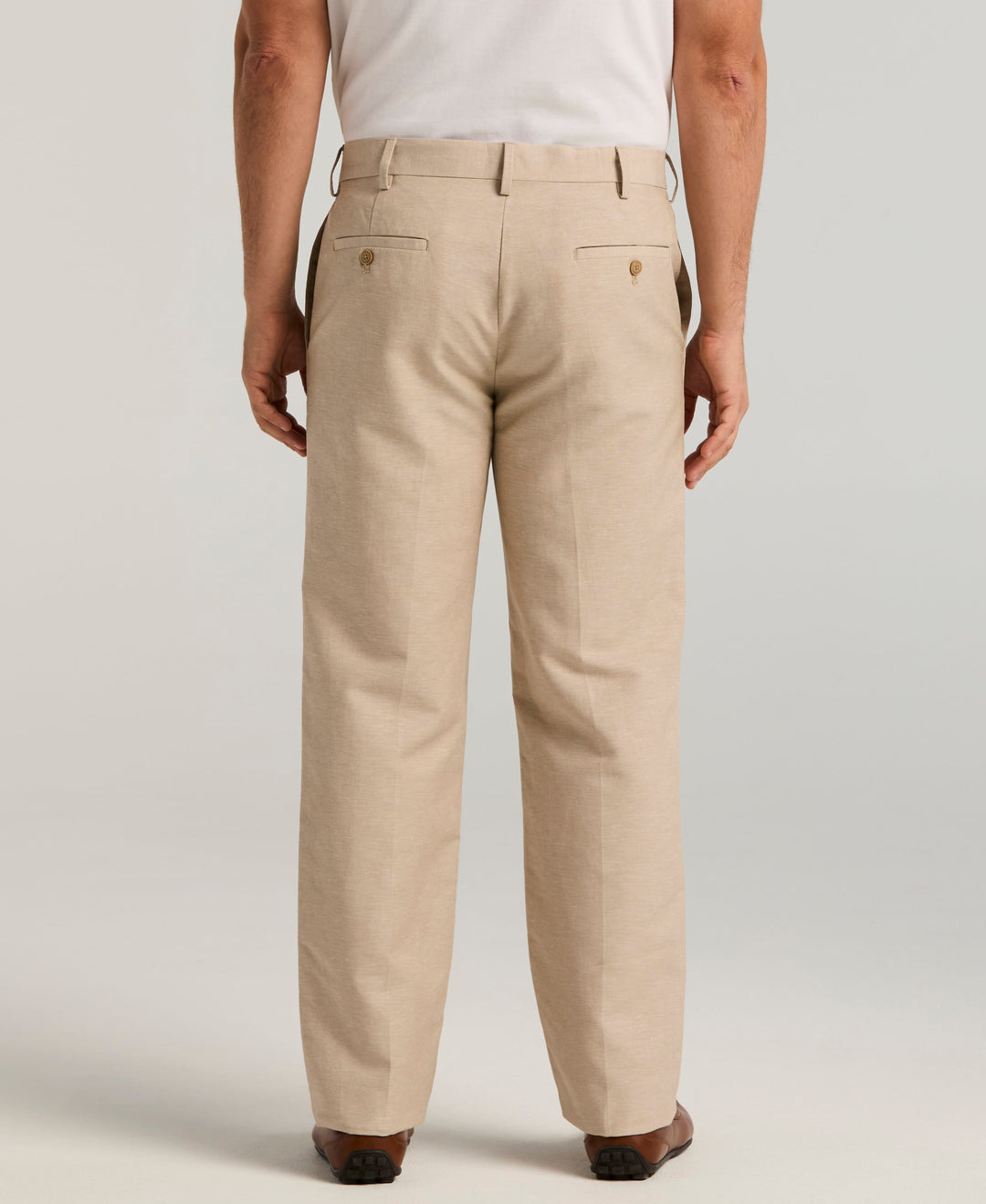 Linen Blend Flat Front Dress Pant (Khaki) 