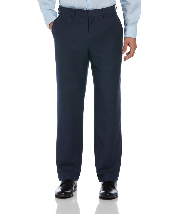 Linen Blend Flat Front Dress Pant (Dress Blues) 