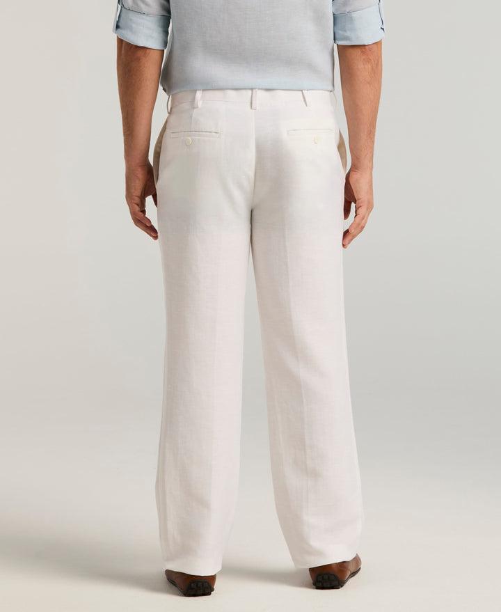 Linen Blend Flat Front Dress Pant (Bright White) 