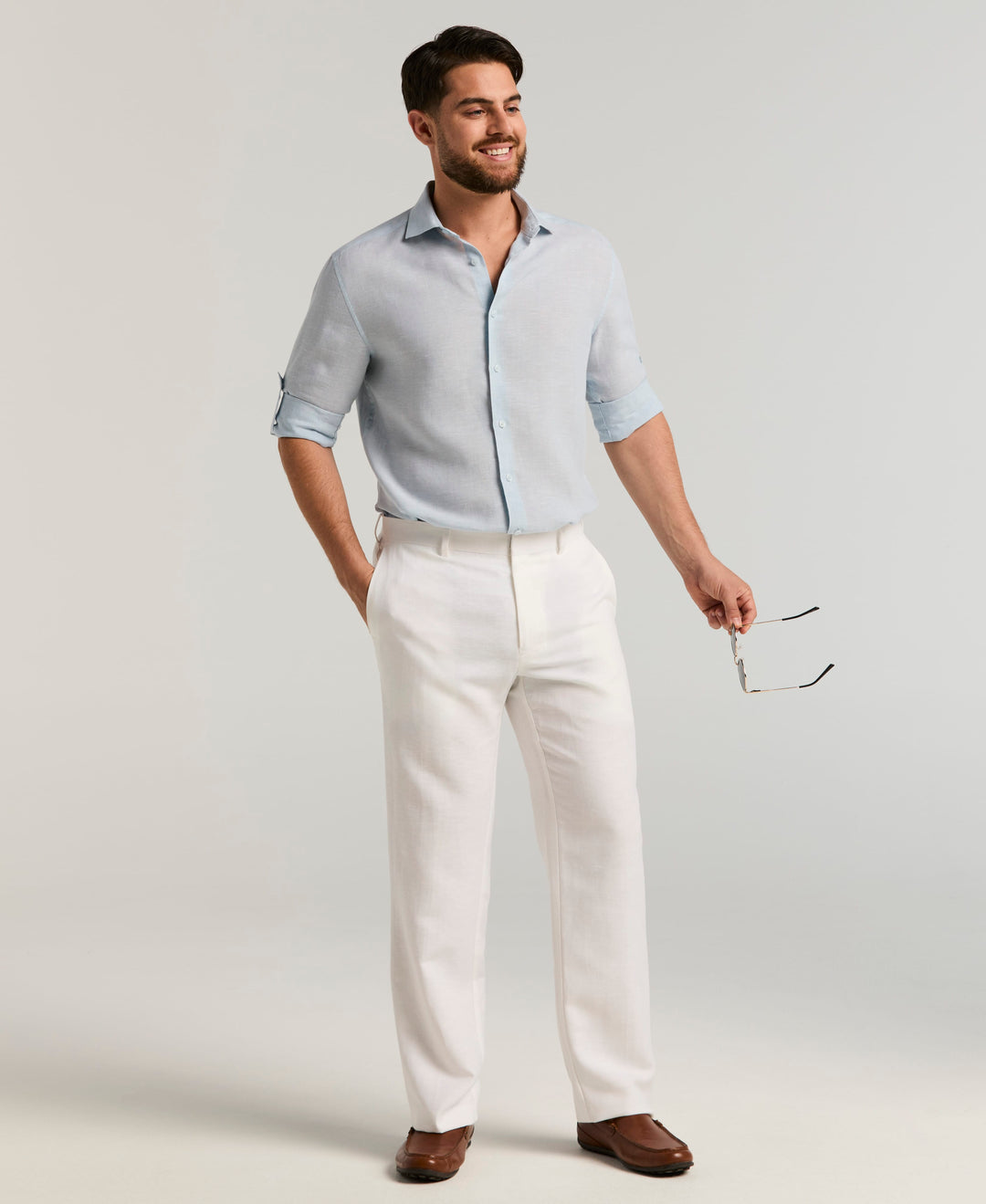 Linen Blend Flat Front Dress Pant (Bright White) 