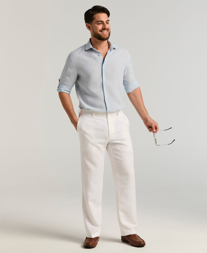 Linen Blend Flat Front Dress Pant (Bright White) 