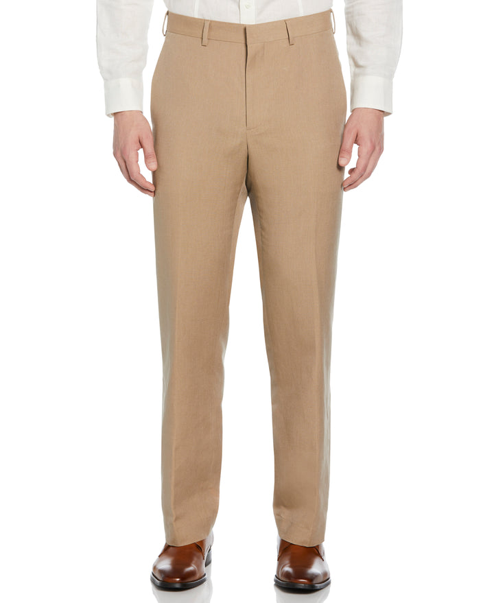 Linen Blend Flat Front Dress Pant (Dune) 