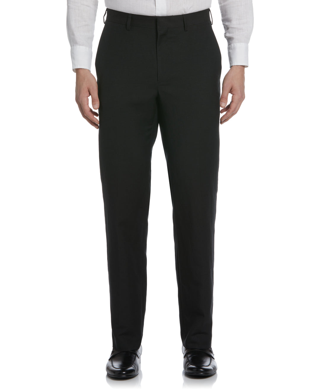 Linen Blend Flat Front Dress Pant (Jet Black) 