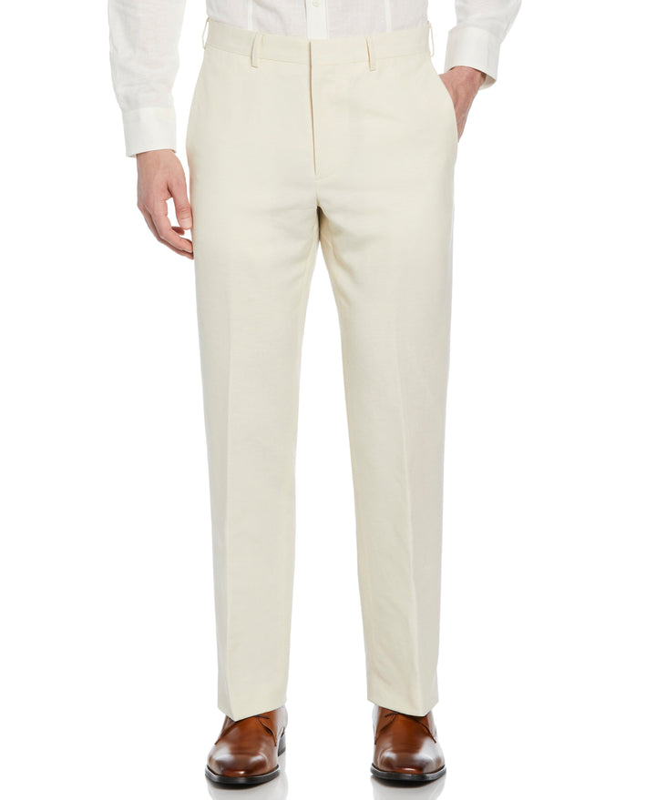 Linen Blend Flat Front Dress Pant (Turtledove) 