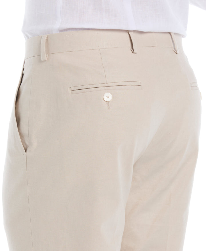 Linen Blend Flat Front Pant (Beige) 