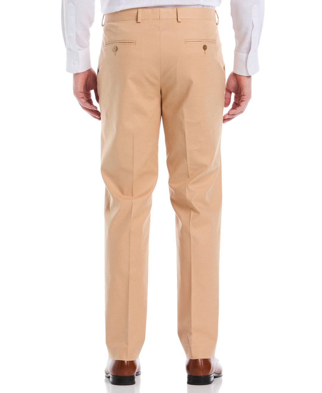 Linen Blend Flat Front Pant (Camel) 