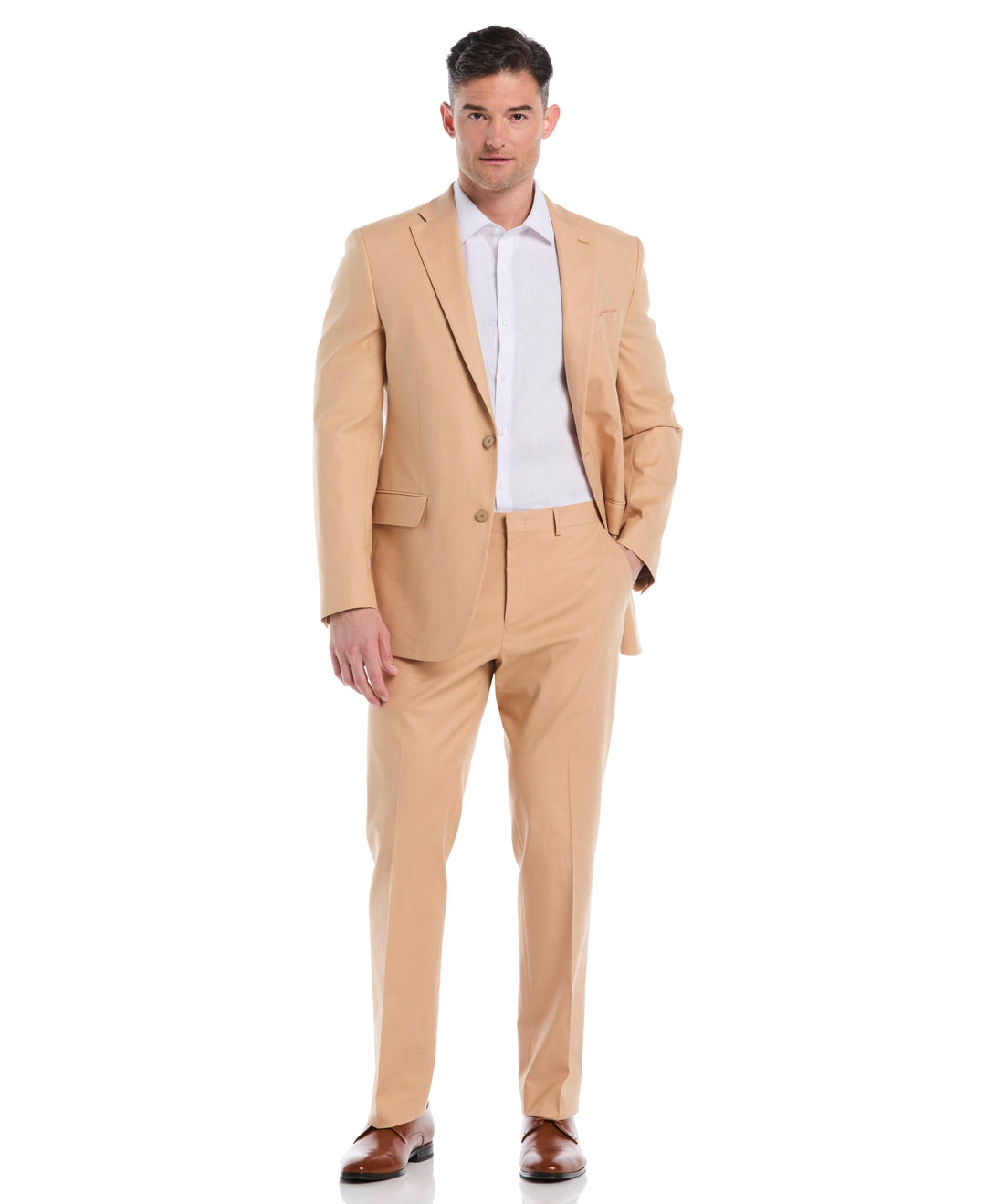 Linen Blend Flat Front Pant (Camel) 