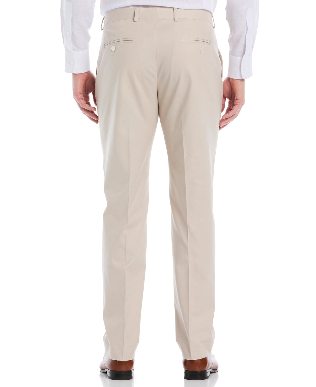 Linen Blend Flat Front Pant (Beige) 