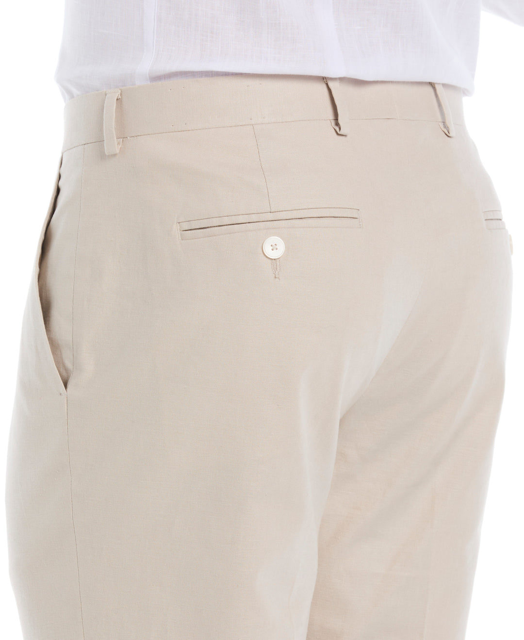 Linen Blend Flat Front Pant (Beige) 